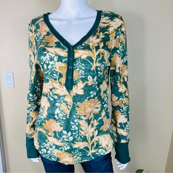 Anthropologie Pilcro Sz L Tee Ling Sleeves Waffle Henley Top NWT - Picture 7 of 17